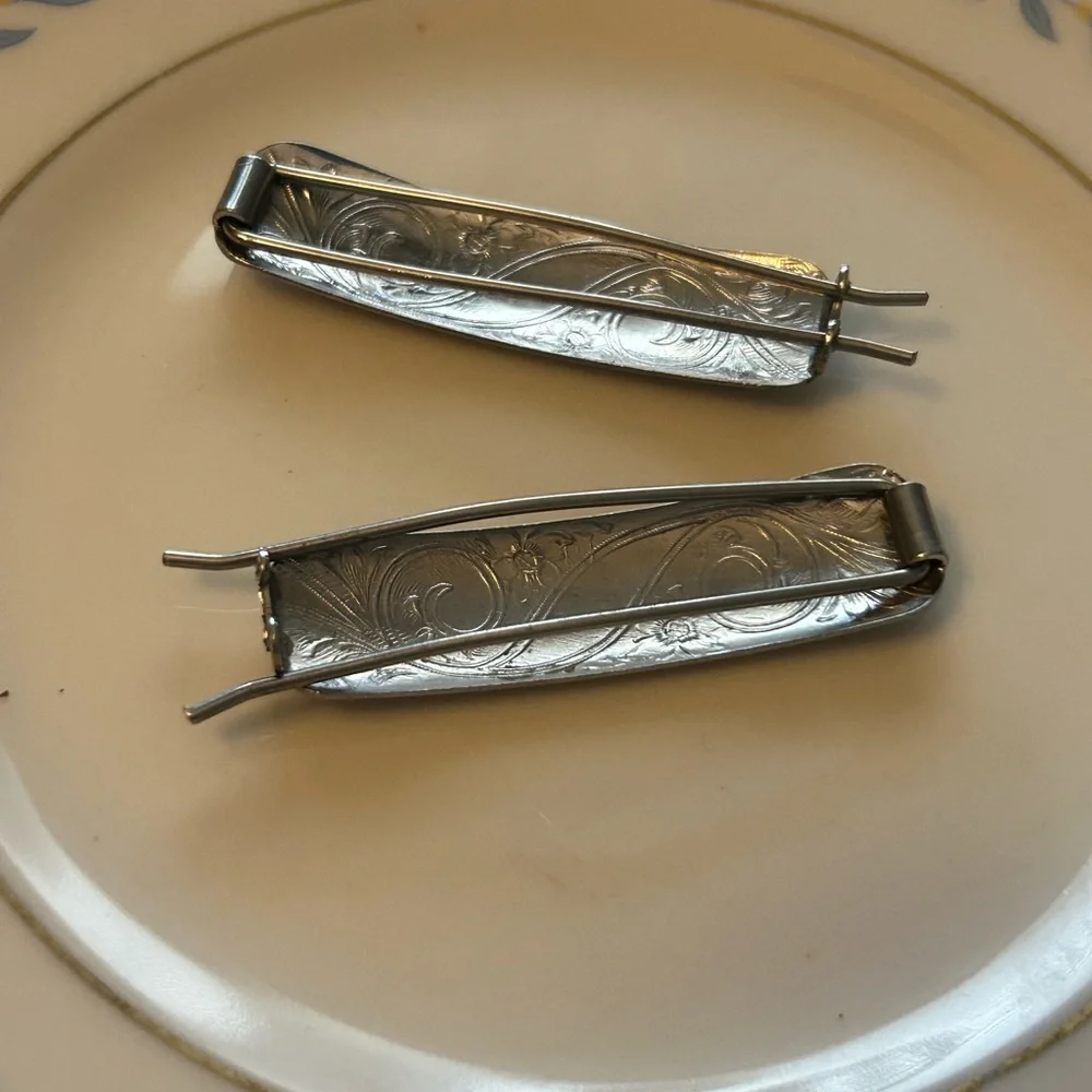 Vintage Etched Silver Barrettes